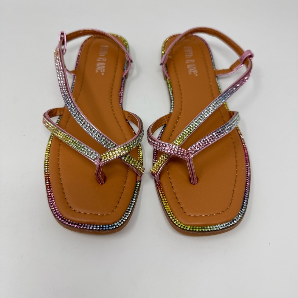 Fifth & Luxe Crisscross Flip Flops Sandals Sz 6 Colored Glittery Stones NWOT